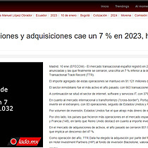 El mercado espaol de fusiones y adquisiciones cae un 7 % en 2023, hasta 3.032 operaciones